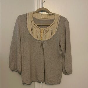 Anthropologie Gray and Cream Blouse with Button Detail